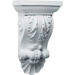 Ekena Acanthus With Shell Corbel COR14X08X05AC, 14-3/4"W x 4-3/4"D x 8-1/2"H