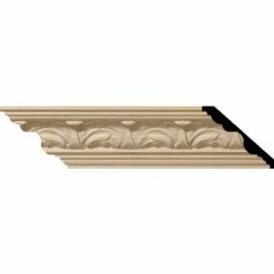 Ekena Acanthus Leaf Carved Wood Crown Moulding MLD03X03X05ACAL, 3-3/8"H x 3-3/4"D x 5"F x 96"L
