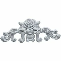 Ekena Nadia Decorative Rose Center W/Scrolls Onlay ONL13X05X01NA, 13-3/4"W x 5-1/2"H x 1"D