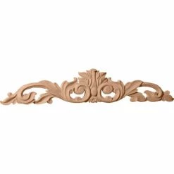 Ekena Large Green Leaf Center W/Scrolls ONL36X06X01LFMA, 36-1/2"W x 6-1/4"H x 1"D